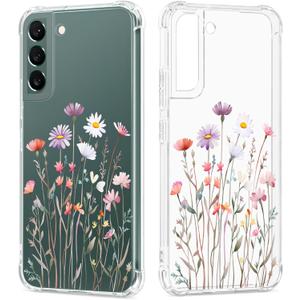 Floral Clear Case for Galaxy S22+ for Women/Girls,Pretty Phone Cover for Samsung Galaxy S22 Plus 5G,Flower Design Slim Soft Transparent Drop Proof TPU Protective Silicone Bumper Shell,FL-37