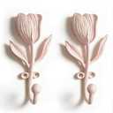 6 Funpop Pink Tulip Wall Hooks - Pack of 2 | Farmhouse Style | Easy Installation | Sturdy Metal Hooks for Clothes, Bags, Towels, Hats