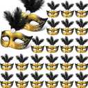 Charniol 24 Pcs Mini Mask Masquerade Small Masquerade Mask Dress Up Cake Topper Decor Mardi Gras Venetian Centerpiece Decor (Black)