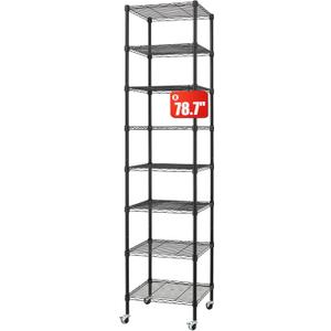 Finnhomy Heavy Duty 8 Tier Wire Shelving with Wheels 18x18x78.7-inches 8 Shelves Metal Storage Rack Thicken Steel Tube, Pantry Shelves for Storage, Adjustable Shelving Unit, NSF Certified, Black