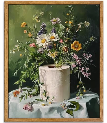 Vintage Floral Bath Wall Art Dark Green Botanical Flowers Canvas Painting Colorful Flower Pictures Vintage Wildflowers Print Botanical Print Artwork for Bathroom Toilet Decor 12"x16" 