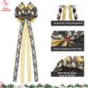 Choies Christmas Tree Topper Bow,53x13 Inches Large Christmas Bow with Glitter Streamer and Patterned Ribbon,Black and Gold Tree Topper Bows for Xmas Tree Wreaths Door Staircase Home Decor