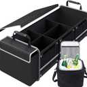 Car Trunk Organizer,115L Heavy Duty Collapsible Trunk Storage, with Insulated Leakproof Cooler Bag Vehicle Cargo Organizer with Lid, 3 Compartments, Straps For Car,Suv,Jeep,Sedan-Black
