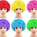 6 Pieces Neon Clown Wig Fluffy Colorful Afro Puff Wigs Synthetic 70s 80s 90s Cosplay for Adult Men Women Mardi Gras Costume Party Favors (Stylish Colors)
