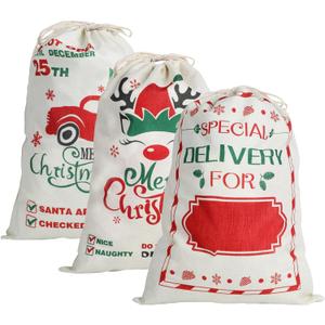 CCINEE 3Pack Christmas Santa Sacks Christmas Gift Bags with Drawstring 26" x 19" Large Xmas Santa Burlap Sacks for Giant Presents Gift Wrap Storage Bag Holiday Party Supply