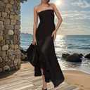 Women's Sexy Strapless Mesh Maxi Dress Tube Top Midi Dresses Wedding Guest Party Cocktail (Black, L)