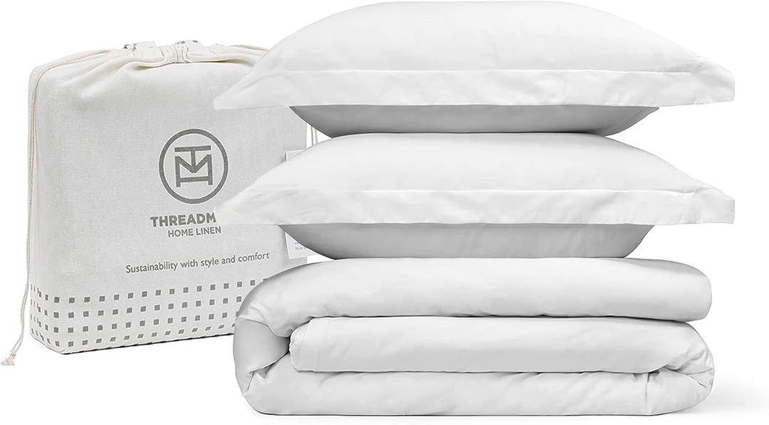 Threadmill White Duvet Cover King Size Bedding Set, Breathable Comforter Cover, Soft 3-Pc Cotton King Duvet Cover Set with 2 Pillow Shams, Button Closure & Corner Ties Fits Cal King Duvet Cover