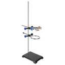 XCD Lab Stand Set, Sturdy Steel Support Stand Base with Rod (22.4 inch Long), 4-Prong Burette Clamp, Retort Ring and 2 Boss Heads