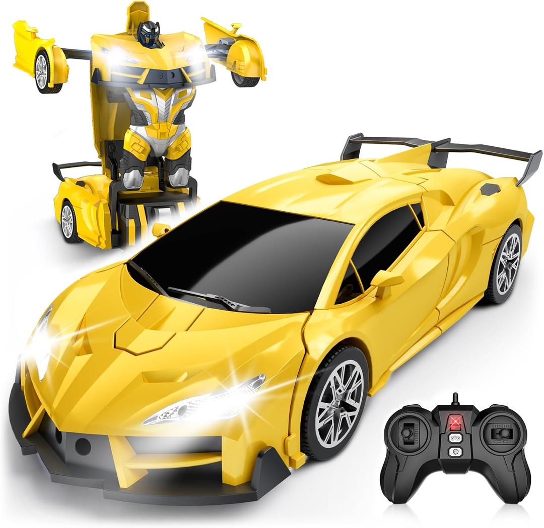 Transform Remote Control Car, RC Cars for Boys Age 3-5 6-8, One-Button Transform Toy Cars, 2.4GHz, 360 Spin, 1:16 Scale, Flashing Headlight,3-8 Year Old Grandkids Christmas Birthday Gifts (Yellow)