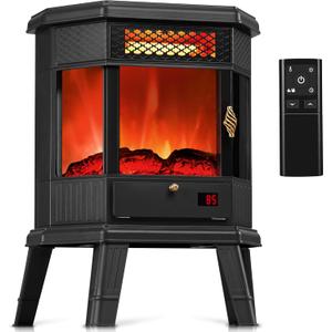 Electric Fireplace Heater 22 in Freestanding Fireplace Stove Infrared Fireplace RealSmart with 3D Flame Effect Remote Control, Timer, Overheating Protection Heater for Indoor Use Black