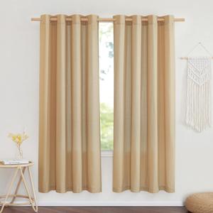 NICETOWN Linen Flax Semi Sheer Curtains 72" Length, Grommet Top Bedroom Window Treatments Privacy with Light Filtering Vertical Drapes for Loft/Bedroom, Burlap, W55 x L72, 2 Panels