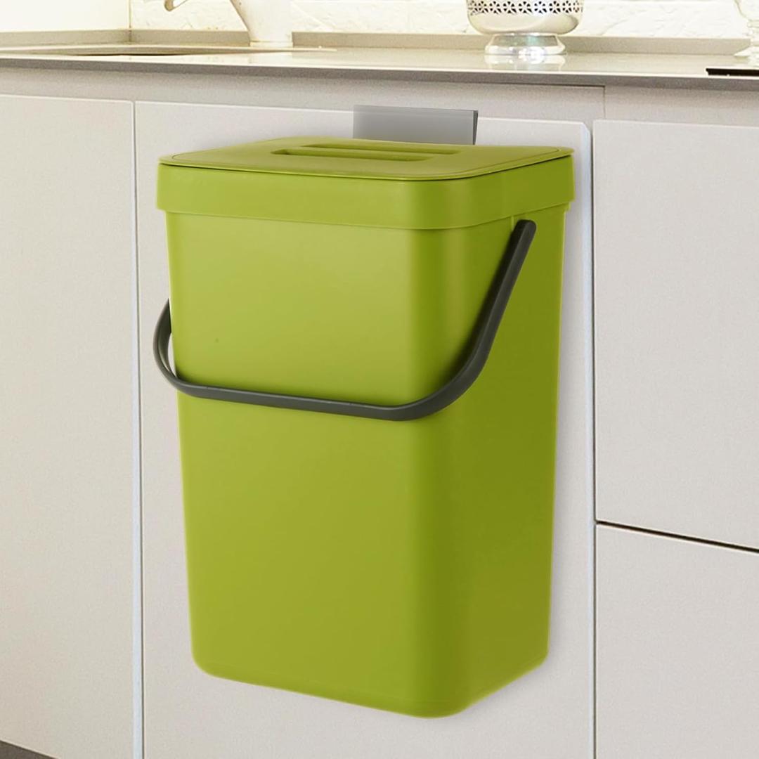 WOPPLXY Hanging Trash Can with Lid, 3.2 Gallon Kitchen Hanging Garbage Can with Lid, Wall-Mounted Garbage Can for Cabinet, Under Sink, Bathroom, Bedroom, Office(1 Pack,12 L,Green)