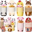 120 Sets Farm Animal Birthday Decorations Farm Birthday Party Paper Snack Cups with Card 8 oz Disposable Paper Animal Food Bowls Treat Ice Cream Cups for Baby Shower Party Supplies