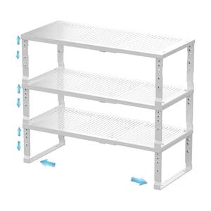 Zilvando Expandable Spice Rack & Kitchen Cabinet Organizer  Stackable, Adjustable Shelves for Cabinets, Countertops, Cupboards & Pantries(3 Packs/Large/White)