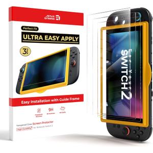 7 x JSAUX 3-Pack Tempered Glass Screen Protector for Nintendo Switch 2 (2025), Easy to Install with Guiding Frame Ultra HD Glass Protector 9H Hardness Scratch Resistant Accessories for Switch2