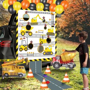 nicedepot Halloween Toss Game Trunk or Treat Car Decorations Kit, Construction Trunk or Treat Decorations with Bean Bags Toss Banner for SUV Car Archway Garage Door Party Decorations