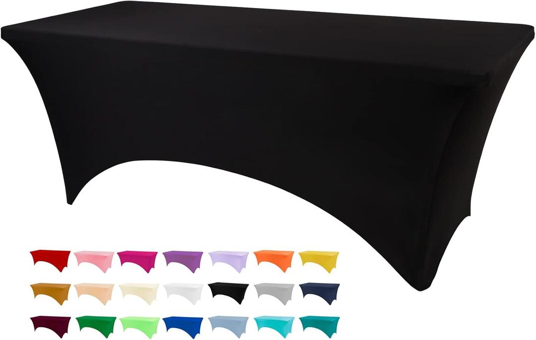BDDC Table Covers for 6 Foot Tables, Black Washable and Wrinkle Resistant Stretch Tablecloths Rectangle 6ft for Events, Wedding, Banquets, Parties (72" x 30" (Rectangular)