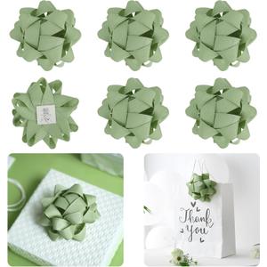 4.5 Inch Sage Green Bow for Gift Grosgrain Ribbon Present Bow, Valentines Bow for Gift Wrapping, Decorative Bow, Self Adhesive Bows, Gift Bow Assortment, Pack of 6