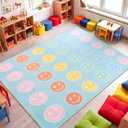 8 x 10ft Circle Time Classroom Rug Smile Face Pastel Emotional Feeling Sensory Corner Items Teacher Rug Educational Soft Fluffy Carpet Floor Mat for Nursery Homeschool Playroom Elementary