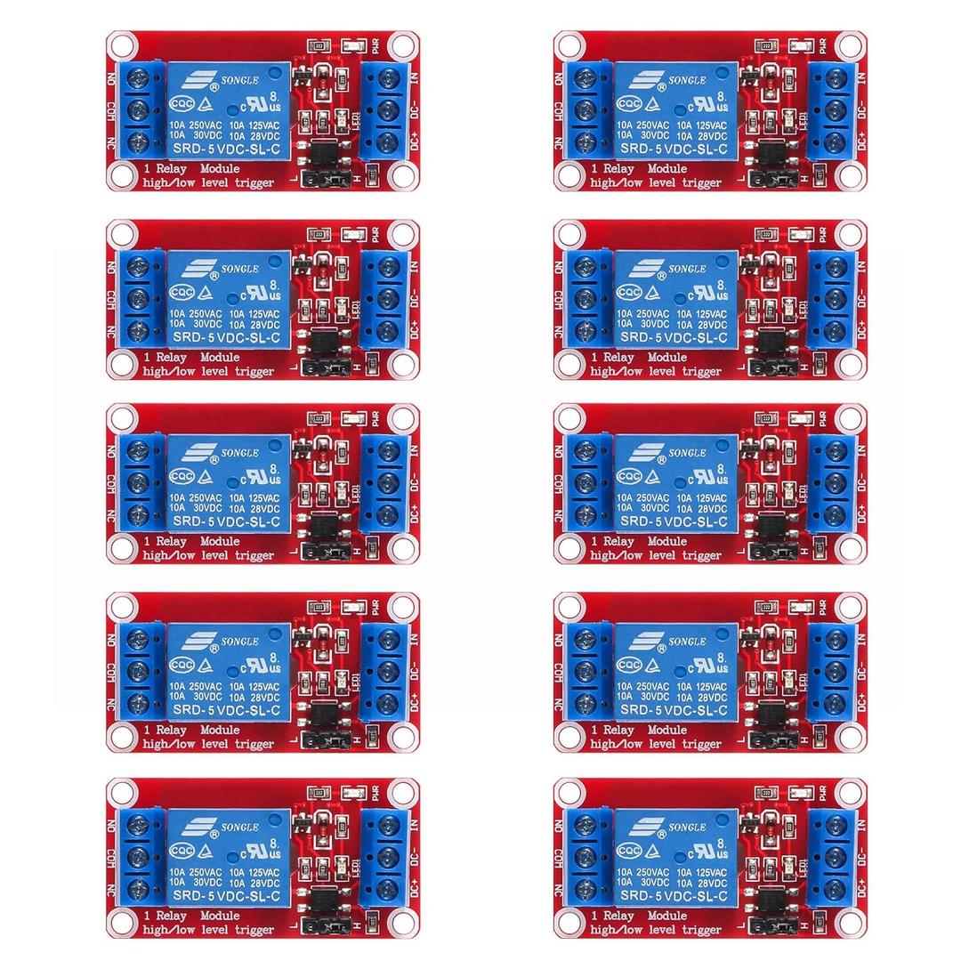 10pcs DC 5V Relay Module - 1 Channel Relay Switch Board with Optocoupler Isolation, High or Low Level Trigger