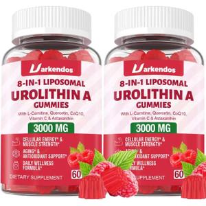 2 Pack Liposome Urolitin A Gummies, 8 in 1 Recipe,Contains Coq10, Resveratrol, L-carnitine, Quercetin, VC, Axanthin, Supplement for Cell Support, Anti-Aging and Energy Promotion