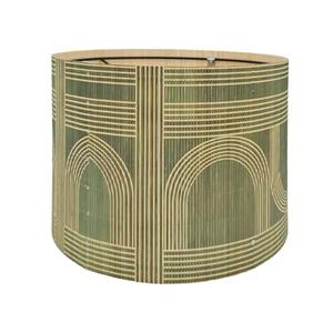 Rustic Bamboo Drum lamp Shade with Decorative Geometric Green Figure,Groovy Unique ideal for living room bedroom, easy assemble, size 11.8x9Inch