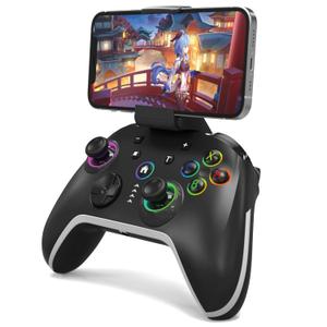 Bcofo Wireless Mobile Gaming Controller for iPhone/Android/Switch/Laptop, Wired Control for PC/Steam, Programmable Game Gamepad with Phone Clip for Gamer, with RGB Lighting Effect/Turbo/Vibration (Black-01)