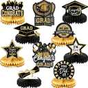 Yisong 10 Pcs Graduation Party Decorations Class of 2025 Congrats Grad Honeycomb Centerpieces Congratulate Graduation Table Toppers for Party Supplies(Gold, Black)