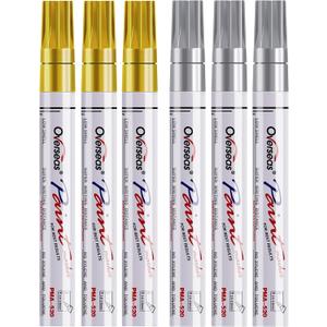 Gold and Silver Paint Marker Pens - 6 Pack Permanent Oil Based Metallic Paint Pen, Medium Tip, Quick Dry and Waterproof Markers for Stone, Wood, Metal, Plastic, Canvas, Glass, Ceramics, Rubber, Stone