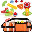 Kids Tool Set with Tool Belt - 20 Pcs Wooden Montessori Educational STEM Toys for 2 3 Year Old Boys Girls Birthday Gift Toddler Pretend Play Early Construction Kit