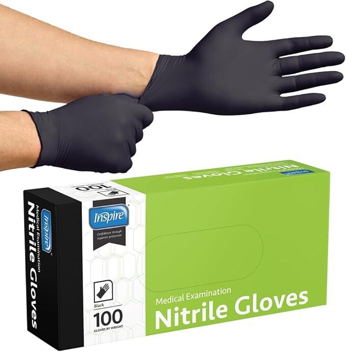 Inspire Black Nitrile Disposable Gloves | 4.5 Nitrile Disposable Safety Medical Cooking Cleaning Gloves