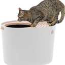 IRIS USA Cat Litter Box, Top Entry Litter Box with Scoop, Stylish Round Cat Litter Box Enclosure, Kitty Litter Box, White/Beige