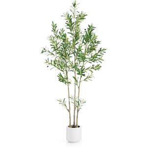 6ft Faux Olive Tree - Tall Fake Plant for Indoor Decor, Artificial Olive Tree with Pot, Floor Olive Plant Indoor Trees, Artificial Olive Trees with White Planter for Home House Office Dcor (6ft 1in)
