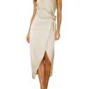 Halfisland Women’s Summer Satin High Neck Sleeveless Wrap Dress Elegant Mock Neck Tie Waist Cocktail Formal Dresses Champagne, S