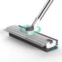 Floor Scrub Brush with Long Handle Length Adjustable, 3 in 1 Heavy-Duty Stiff 90 Bristle Floor Scrubber Broom with Squeegee, for Bathroom, Garage, Kitchen, Tile, Deck & Patio (White)