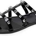 Women Flats Sandals, Studded Jelly Shoes Size 9 Red Dressy Summer Beach Rivets Strappy Jellies Slide Slip On Open Toes (10, Black Round Studded)