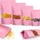 100 PCS Smell Proof Bags, Resealable Packaging Bags Matte Stand Up Foil Pouch with Clear Window, 4.7x7.9 Inch Sealable Smell Proof Pouch for Food Storage Small Business PackagingPink