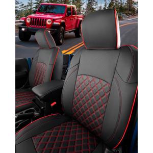 for Jeep Gladiator 2020-2024 2025 Seat Covers, Front & Rear Cushion Cover Custom Fit for Jeep Gladiator Waterproof Seat Cover Protectors Full Coverage (Black+Red 2021 2022, Not for Power Seats