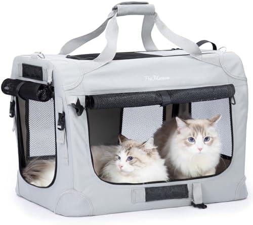 PetMasion Extra Large Cat Carrier for 2 Cats, Collapsible Soft Sided Pet XL Crate for Large Mudium Big Cat 20lbs+, Car Travel Portable Bag for Long Trips Ride 24"x16.5"x16.5"