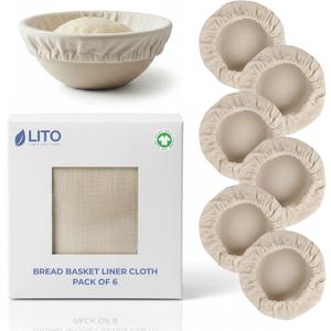 Organic Banneton Liners for Sourdough Proofing  6 Pack 10 Inch Round Food Safe Organic Cotton Bread Proofing Cloth Covers for Banneton Baskets, Washable Sourdough Baking Basket Liners (Natural)
