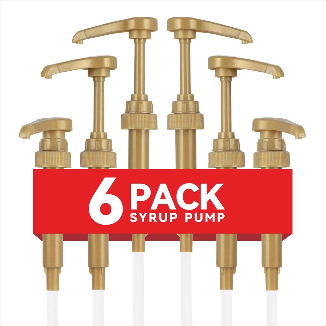 6 Pcs Coffee Syrup Pump Dispenser - Premium Skinny Syrup Pumps Fit for 25.4oz Torani Davinci Syrup Bottles (Gold)