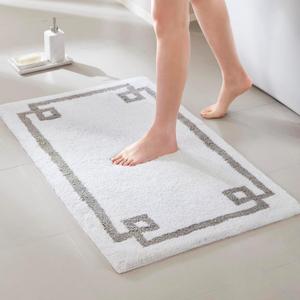 Madison Park Evan 100% Cotton Bathroom Rug Non Slip Backing-Luxrurious Tufted Plush Bath Mat Absorbent, Quick Dry, Spa Design Shower Room Dcor, 24x40, White