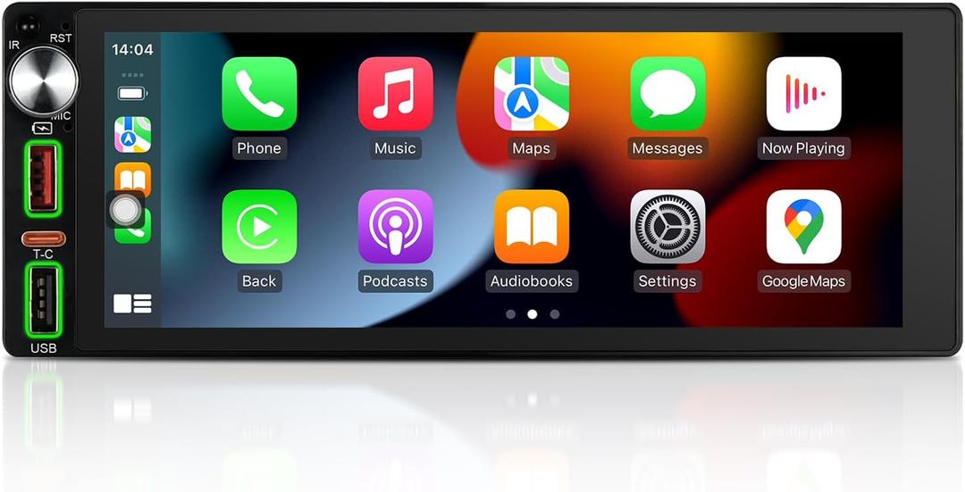 6.9 Inch Single Din Touchscreen Radio with Wireless Apple CarPlay & Android Auto, Single Din Car Stereo with Bluetooth FM/AM/RDS Radio WiFi Car Play Touch Screen, with AHD Backup Camera (Black W02)