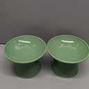 KITCHENLESTAR 6.2 Inch Extra Wide Elevated Ceramic Cat Bowls, Food and Water Bowl Set for Elder Big Cats Small Dogs, Raised Design for Pet Easy Eating, Protect Cat's Spine Set of 2(Light Green)