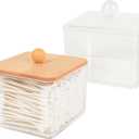 2pcs Acrylic Qtip Holder Dispenser with Lids, Clear Square Bathroom Canisters Plastic Storage Container
