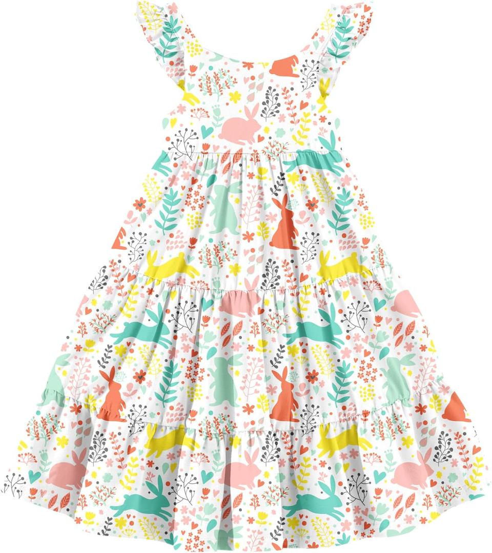 Vieille Toddler Girls Summer Dress Ruffle Sleeveless Casual Beach Sundress Tiered Swing Princess Dress for 2-8 Years