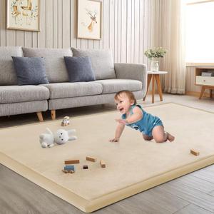 Baby Play Mat for Floor Tummy Time Mat Nursery Rug Muscle Mat Area Rug Playroom Rug Tatami Mat Memory Foam 1.3" Thick Beige Crawling Mat for Babies,Toddlers, Infants, Kids,Floor Mat