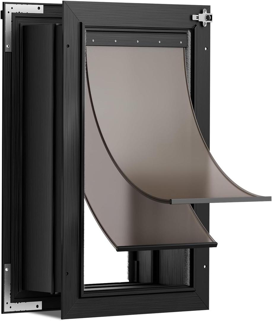 Dog Door for Wall, Large Doggy Door, All Aluminum Doggie Door, Pet Door Wall, 2 Magnetic Flaps Energy Efficient, Telescoping Tunnel for Interior & Exterior Walls, Pet Up to 110 Lb-Black