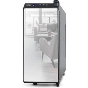BLACK+DECKER Wine Fridge 12 Bottles, Thermoelectric Wine Cooler Refrigerator with Mirrored Front, Freestanding 12 Bottle Wine Fridge, BD60336