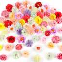 ATTGREAT Fake Flower Heads Mini Silk Flowrs Bulk Small Flower 3D Loose Faux Daisy Rose Sunflowers Plum Blossoms Craft for Wedding Party Cake Baby Shower Home Decor, 110Pcs(Multicolor)